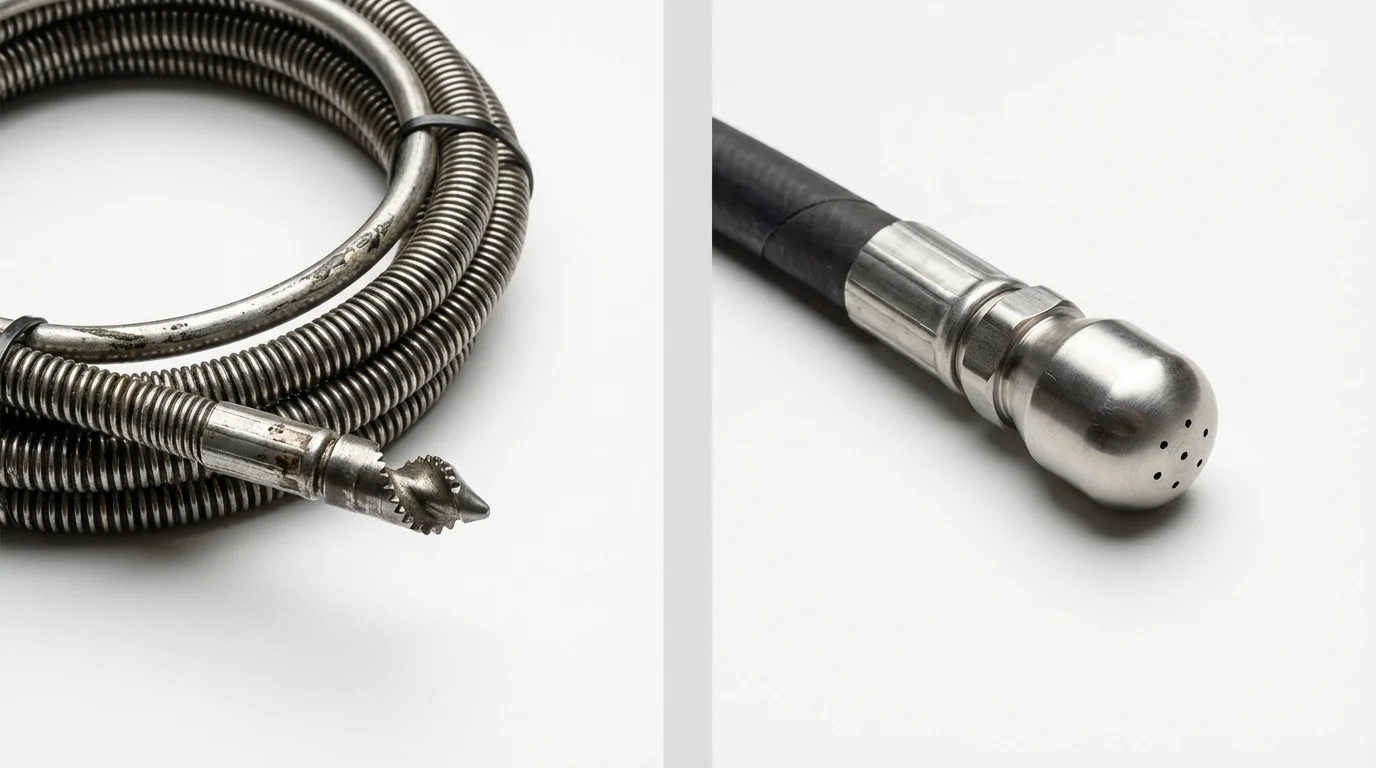 Drain snake cable and hydro jetting nozzle used for drain cleaning in Ashland, OR